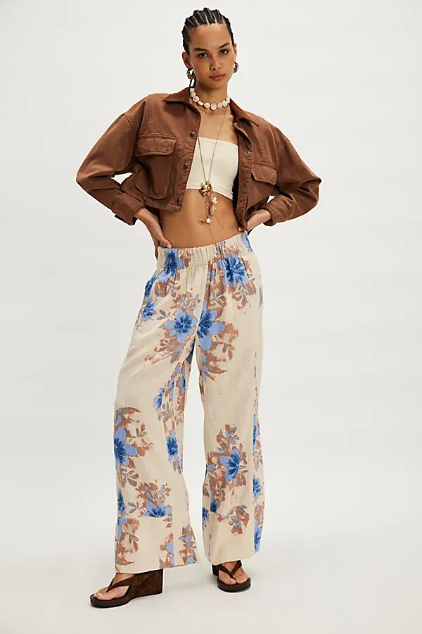 Day's End Linen Printed Pull-On Pants by Free People