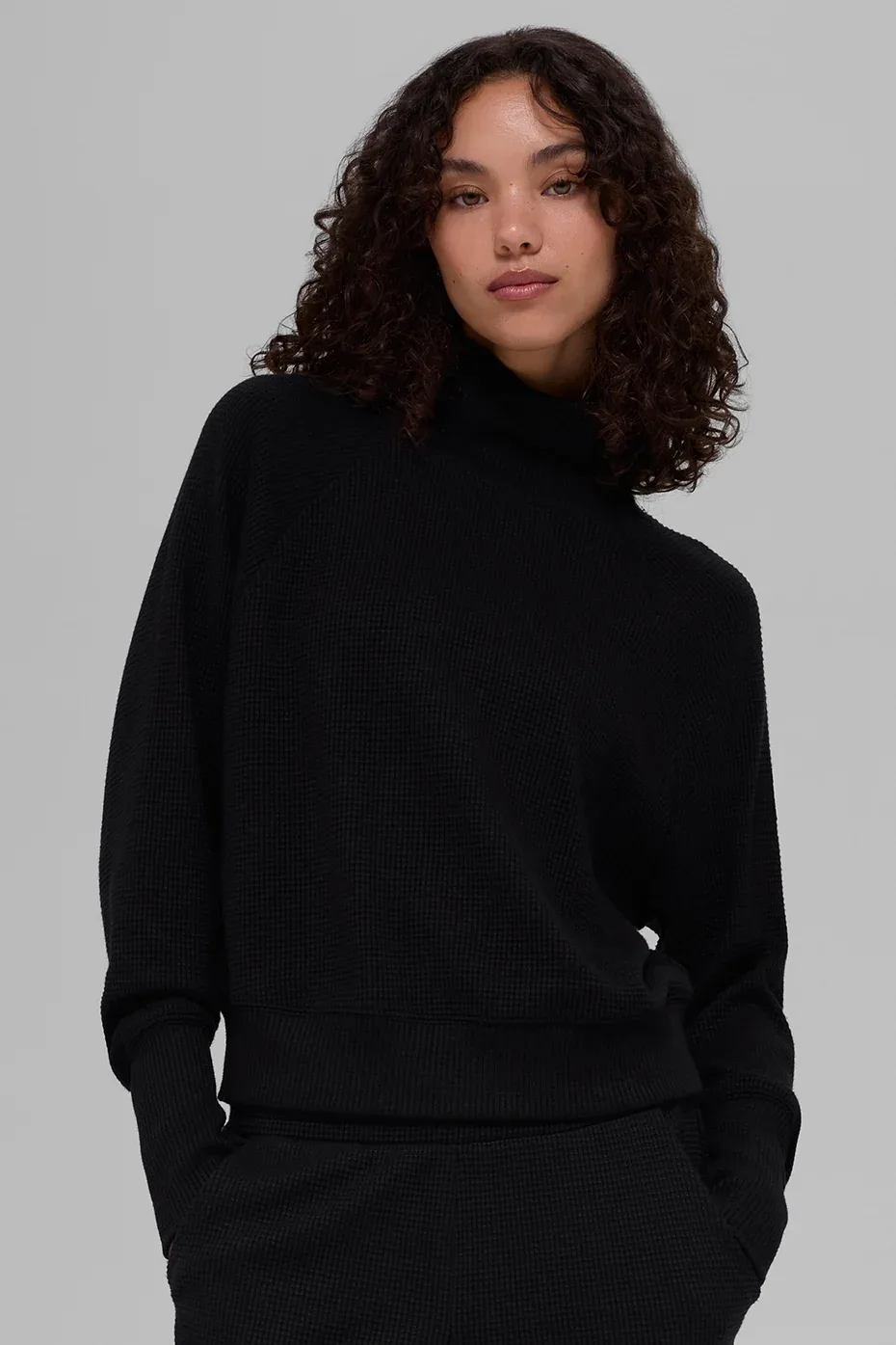 Waffle Weekend Escape Mock Neck Long Sleeve Sweatshirt by ALO