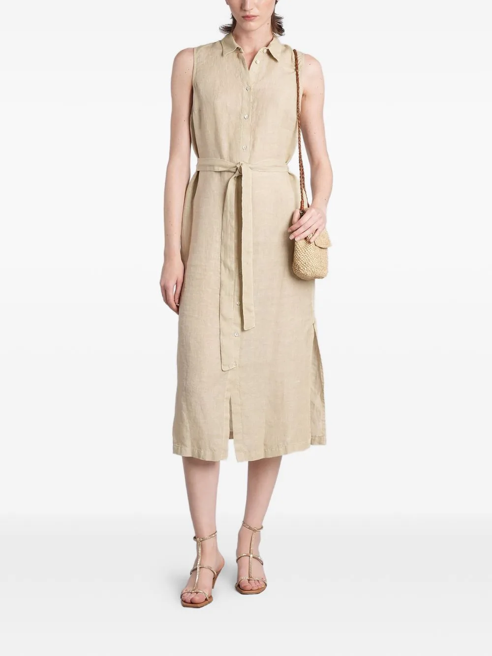 Belted Sleeveless Midi Dress by 120% Lino