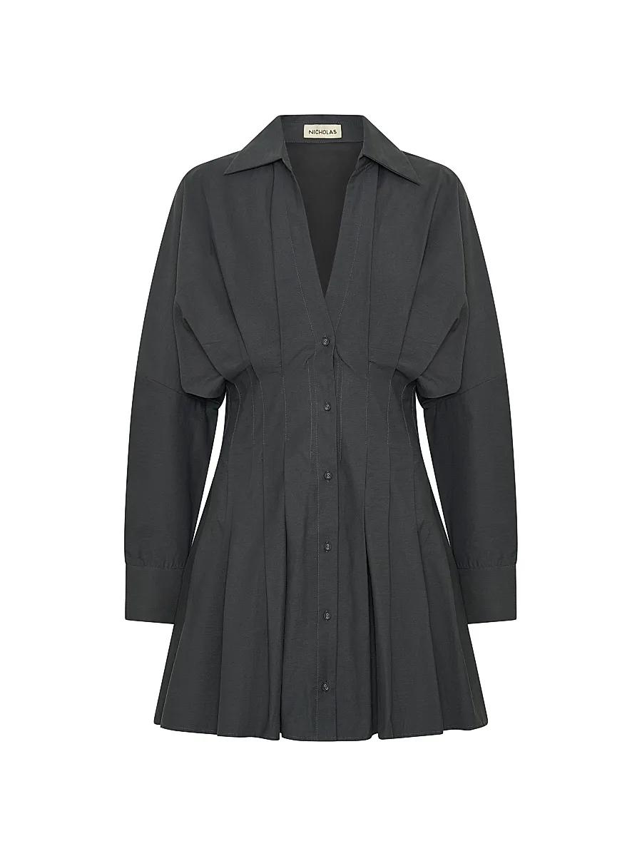 Women's Fabienne Pleated Mini-Shirtdress - Charcoal - Size 0