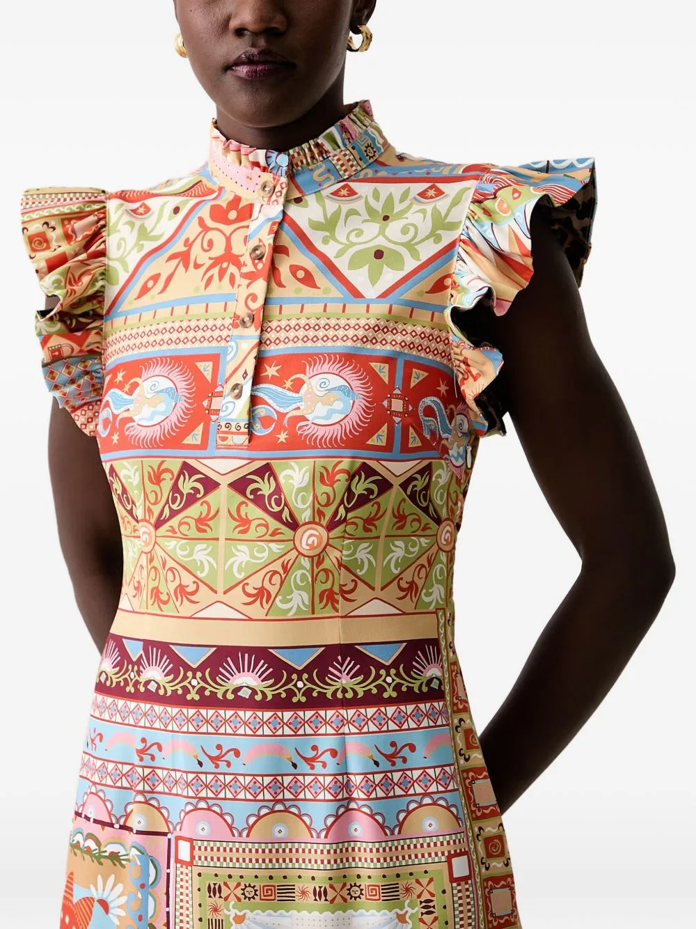 Graphic-Print Ruffled-Sleeve Midi Dress by NEVER FULLY DRESSED