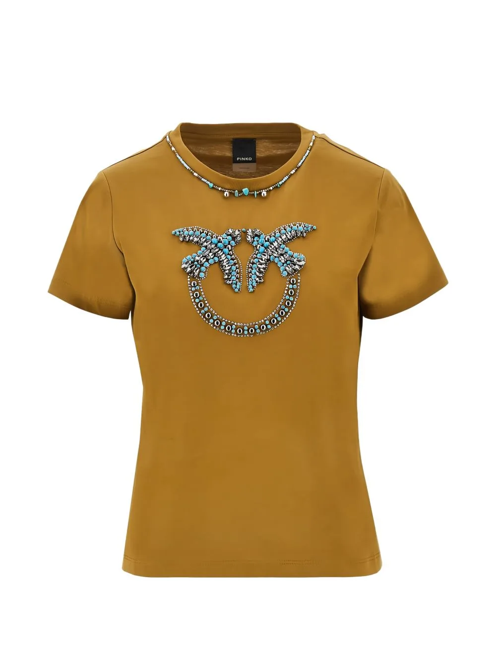T-Shirt with Love Birds Jewel Maxi Embroidery by PINKO