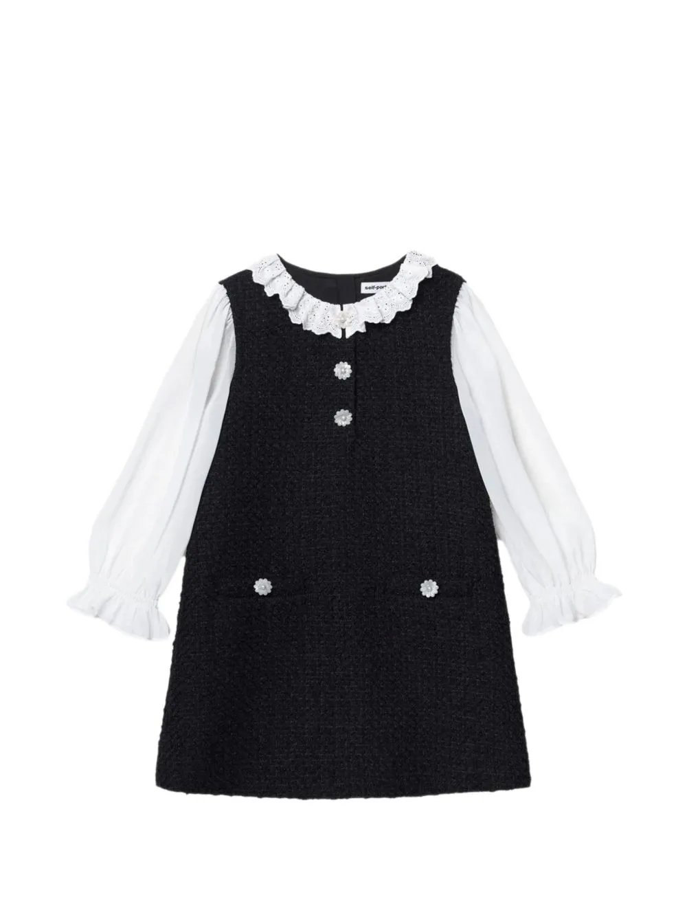 Pearl-Embellished Ruffled Dress by Self-Portrait Kids