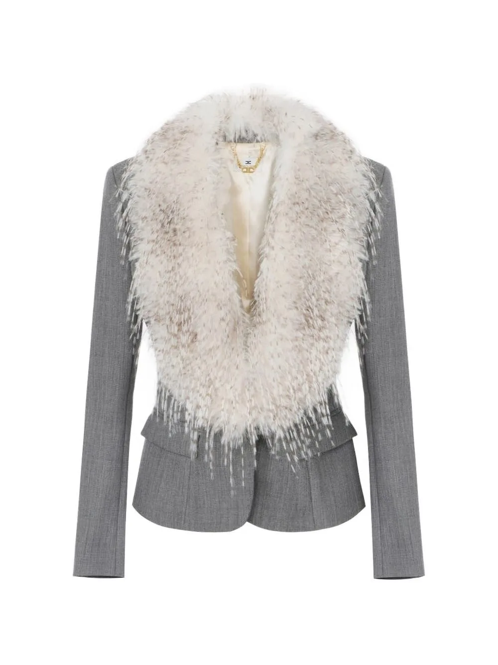 Wool Jacket with Fur-Effect Collar by Elisabetta Franchi