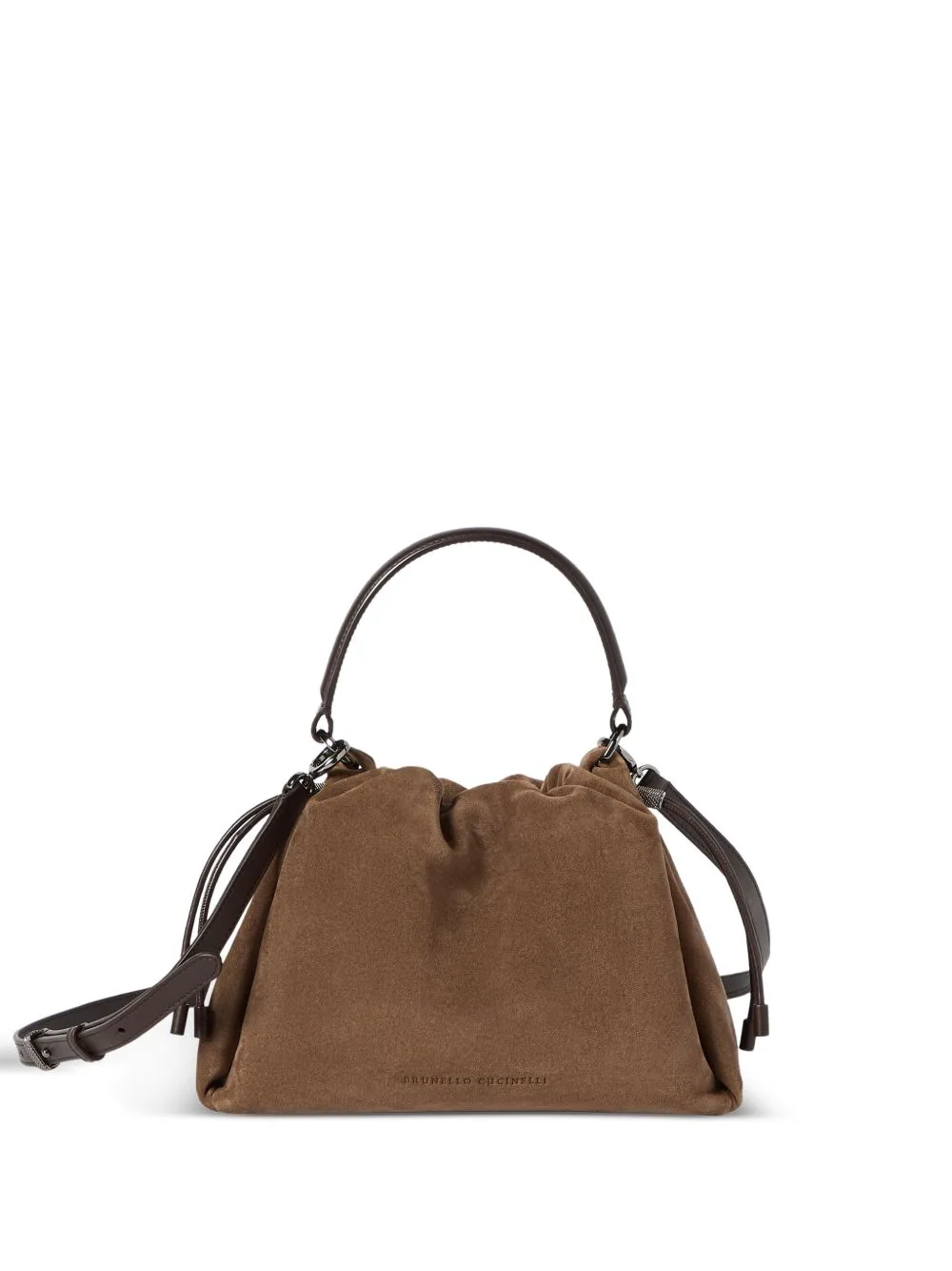 Mellow Small Bucket Bag in Suede with Monili by Brunello Cucinelli