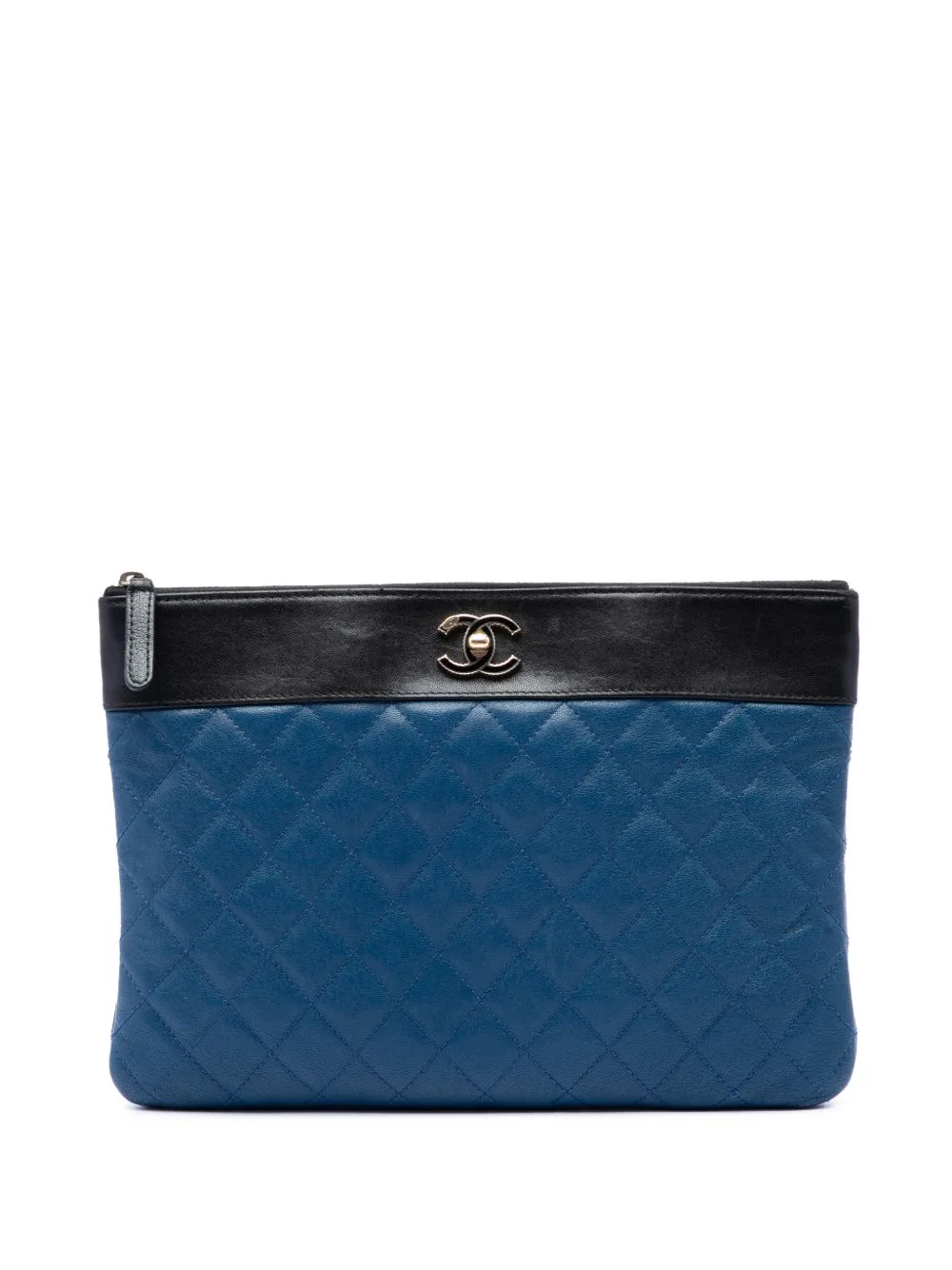 2016-2017 Medium Bicolor Quilted Sheepskin Mademoiselle O Case Clutch Bag by CHANEL Pre-Owned