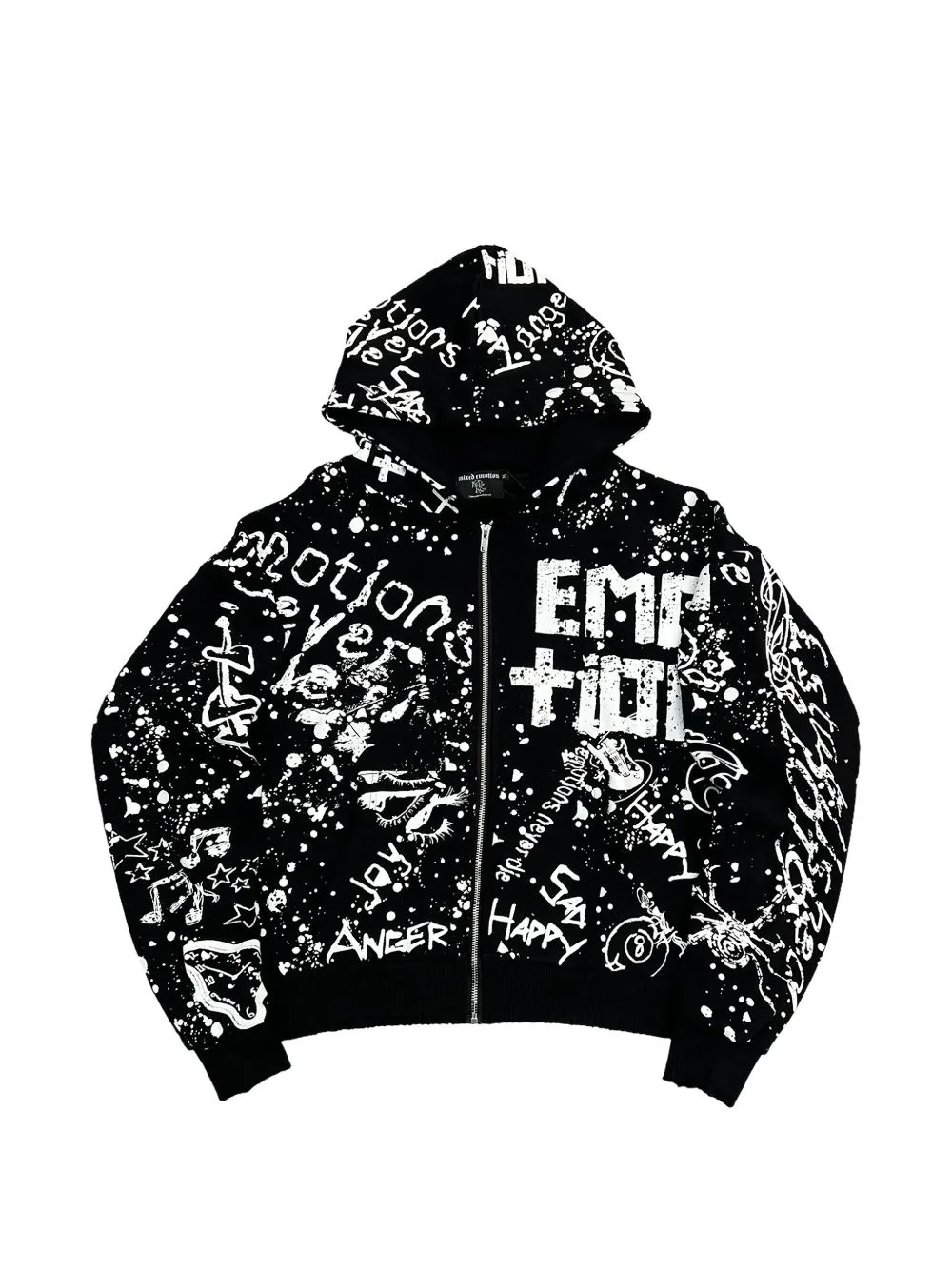 Graffiti-Print Zip-Up Hoodie by Mixed Emotion