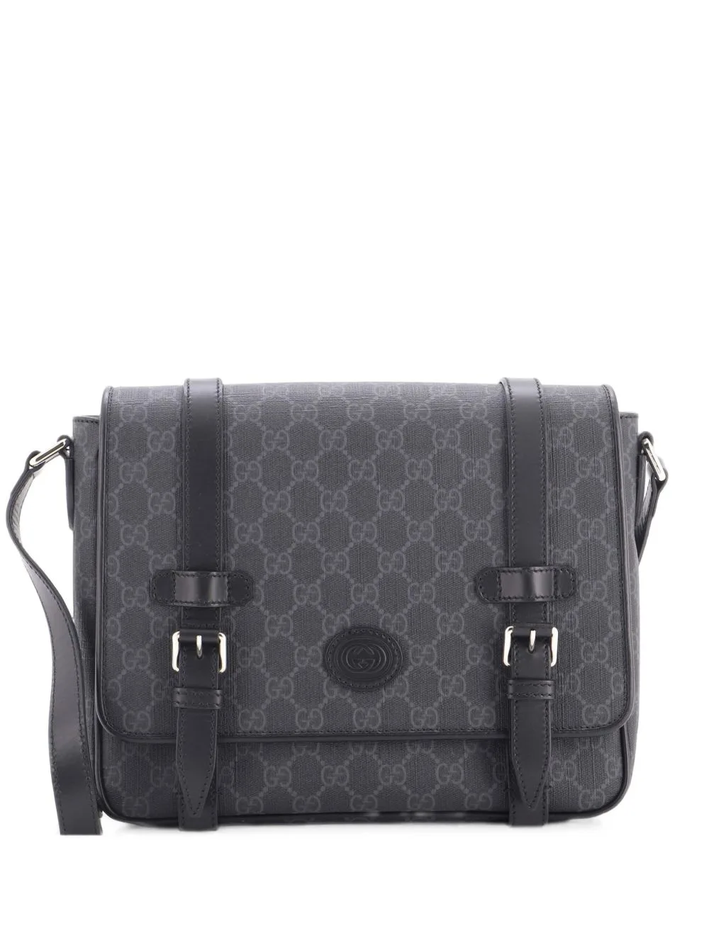 Interlocking G Patch Messenger Bag GG Coated Canvas with Leather Medium Crossbody Bag by Gucci Pre-Owned
