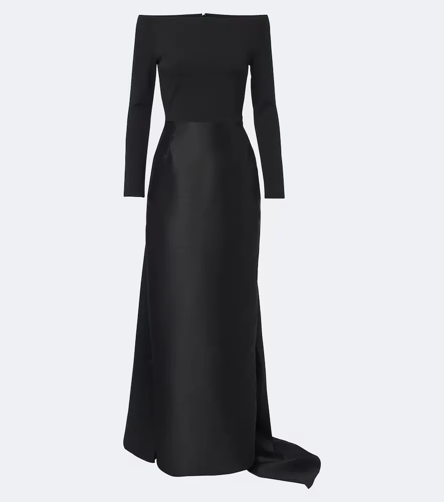 Winslow Off-Shoulder Satin and Crêpe Gown by Solace London