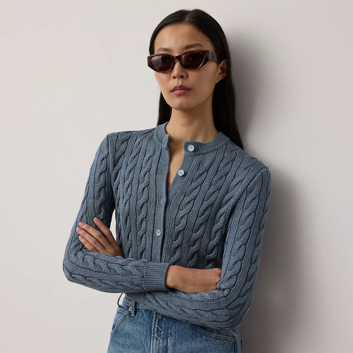 Cable-Knit Silk-Blend Cropped Cardigan by Ralph Lauren Collection