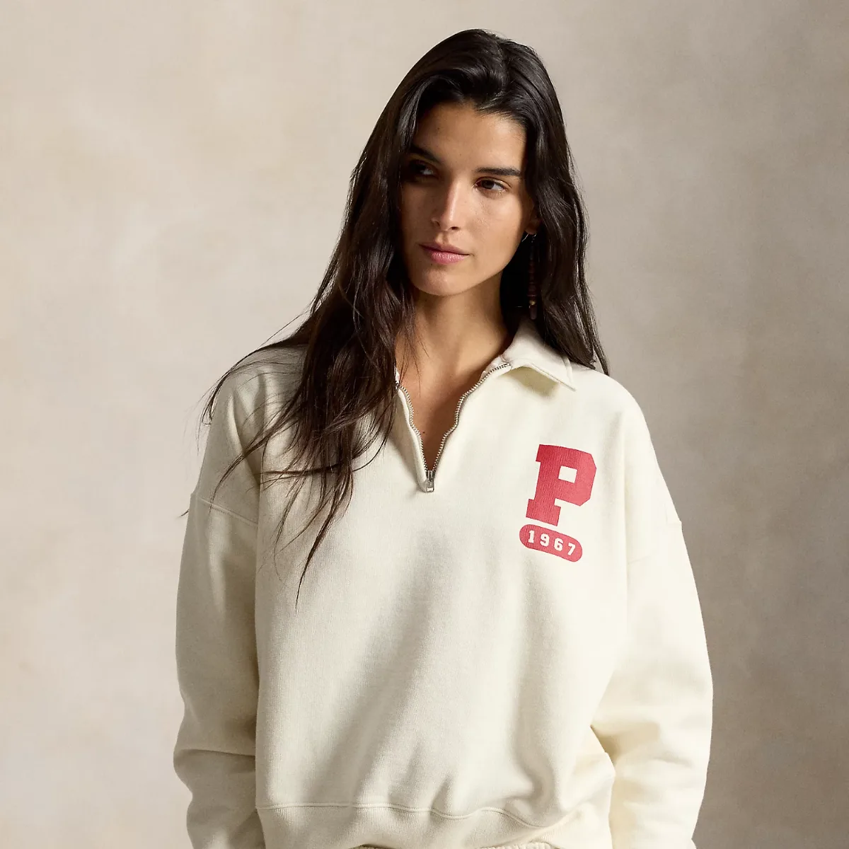 "P" Logo Slub Fleece Quarter-Zip by Polo Ralph Lauren