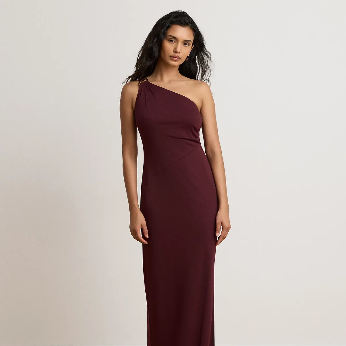Stretch Jersey D-Ring One-Shoulder Gown by Lauren Ralph Lauren
