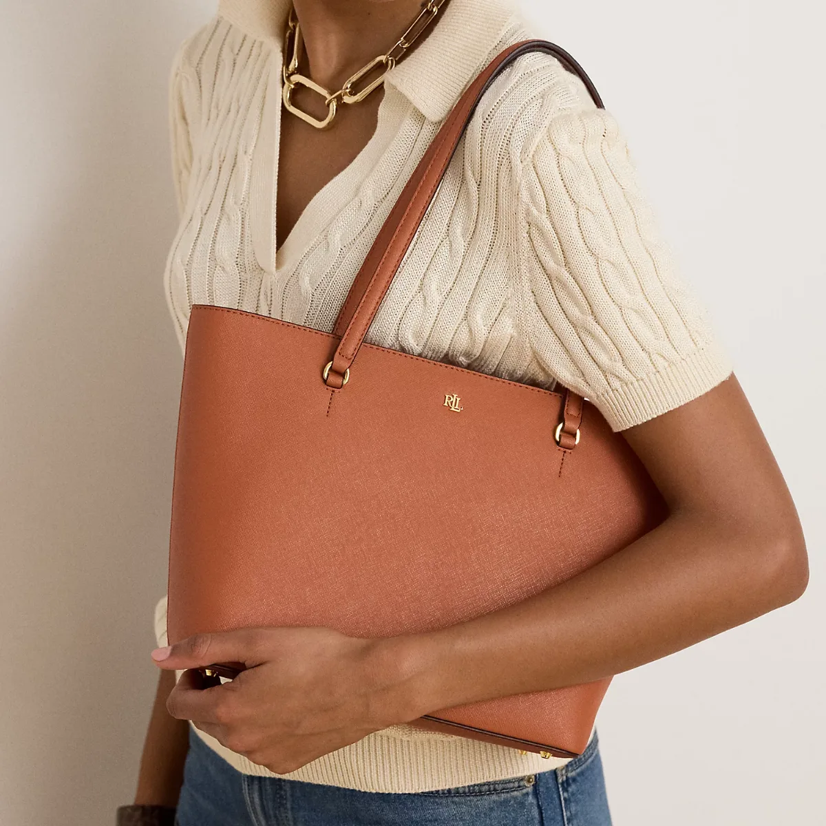 Medium Karly Crosshatch Leather Tote by Lauren Ralph Lauren
