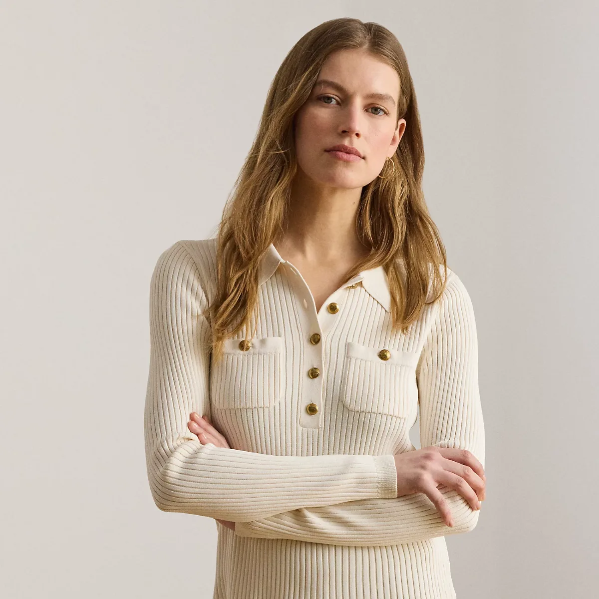 Rib-Knit Long-Sleeve Polo Jumper by Lauren Ralph Lauren