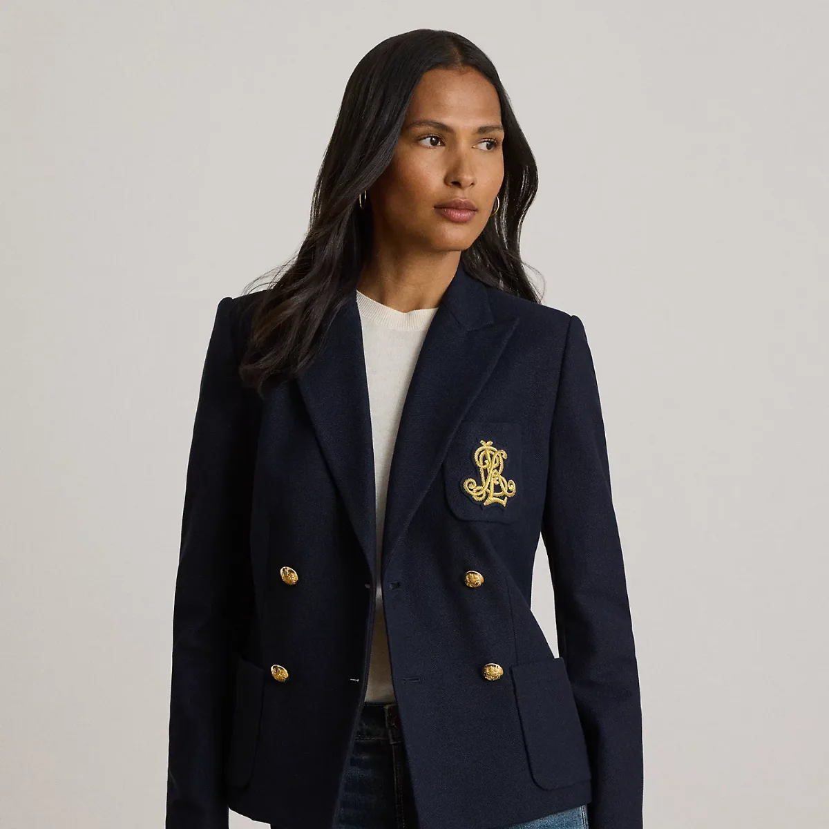Double-Breasted Stretch Piqué Blazer by Lauren Ralph Lauren