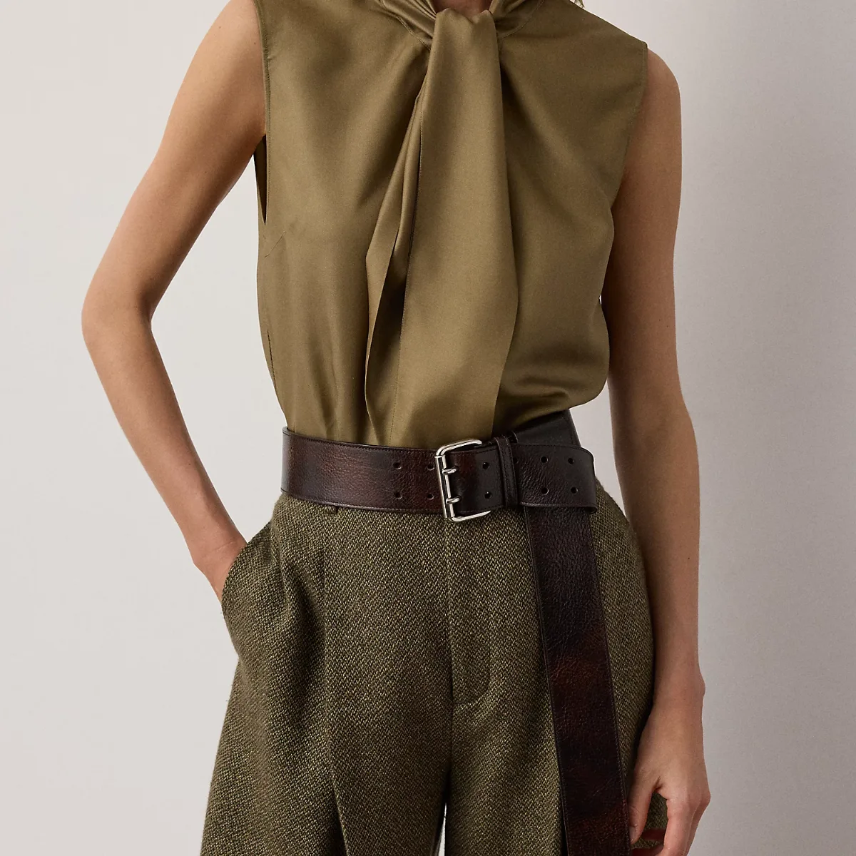 Distressed Double-Prong Long Belt by Ralph Lauren Collection