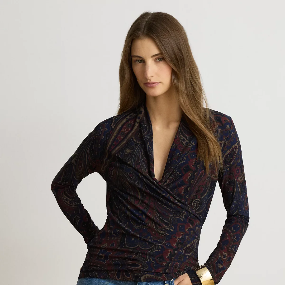 Paisley Stretch Jersey Surplice Top by Lauren Ralph Lauren