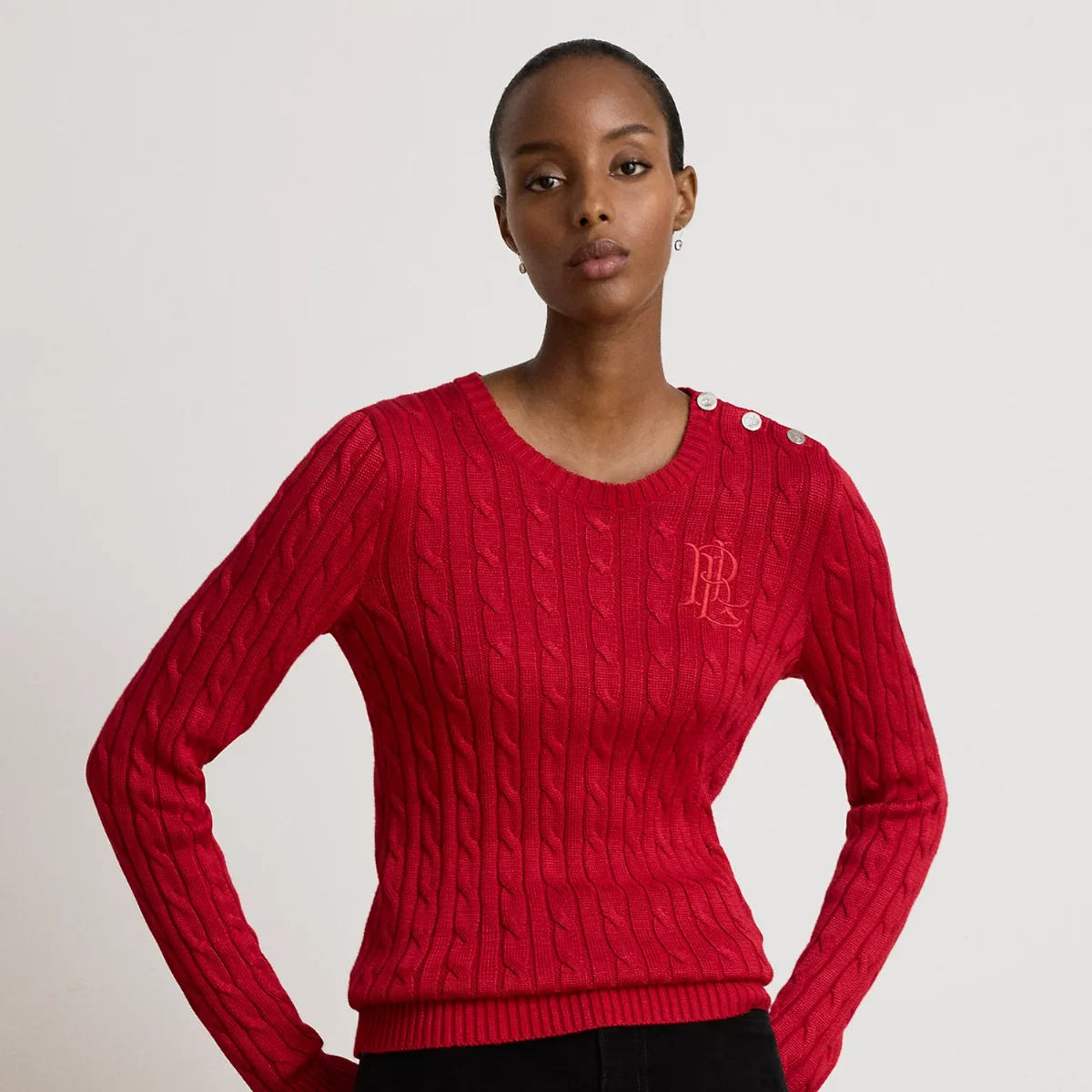 Button-Trim Cable-Knit Jumper by Ralph Lauren Petite