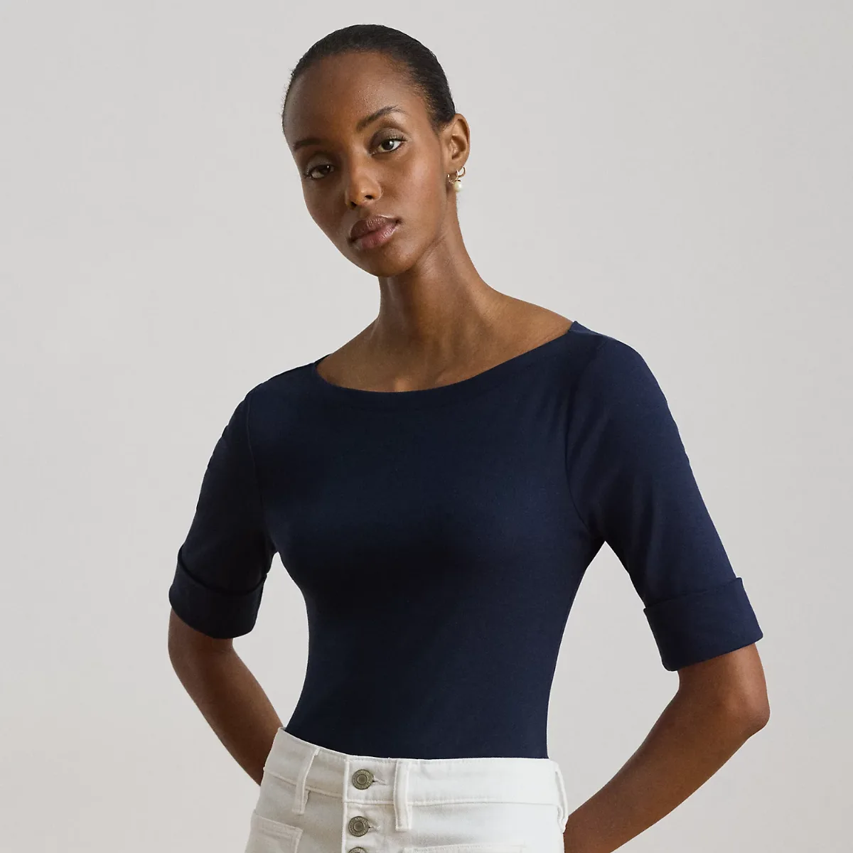 Stretch Cotton Boatneck T-Shirt by Ralph Lauren Petite