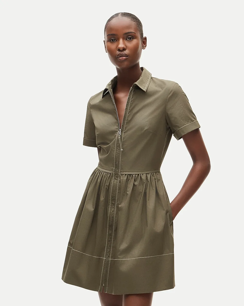 Mini Zip-Up Shirt-Dress in Cotton Poplin by J.Crew