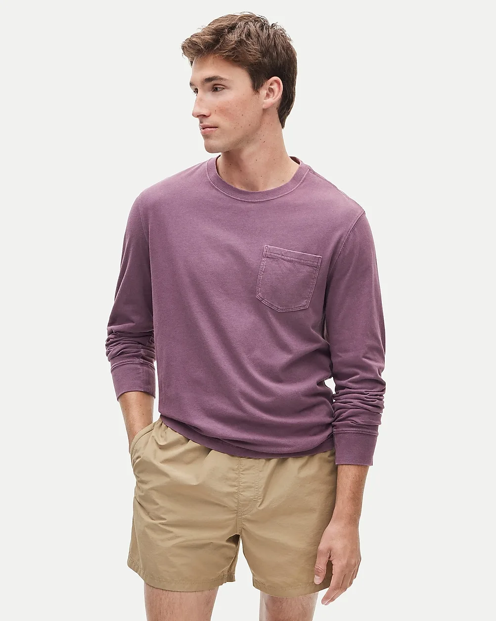Long-Sleeve Vintage-Wash Cotton Pocket T-Shirt by J.Crew