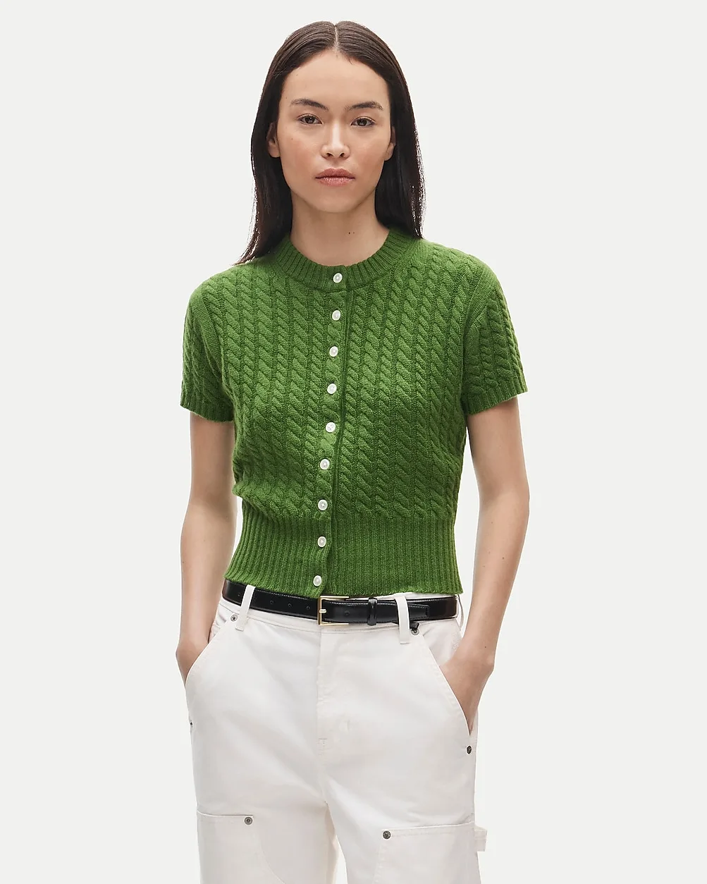 Cashmere Short-Sleeve Cable-Knit Cardigan by J.Crew