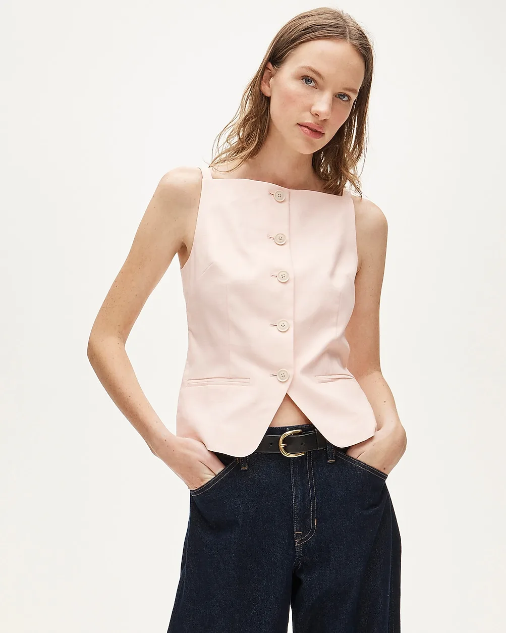 Button-Up Cutaway Tank Top in Gramercy Linen Blend