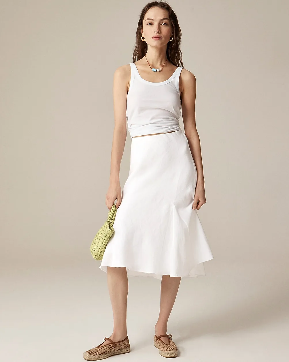 Gwyneth Flounce-Hem Slip Skirt in Linen by J.Crew