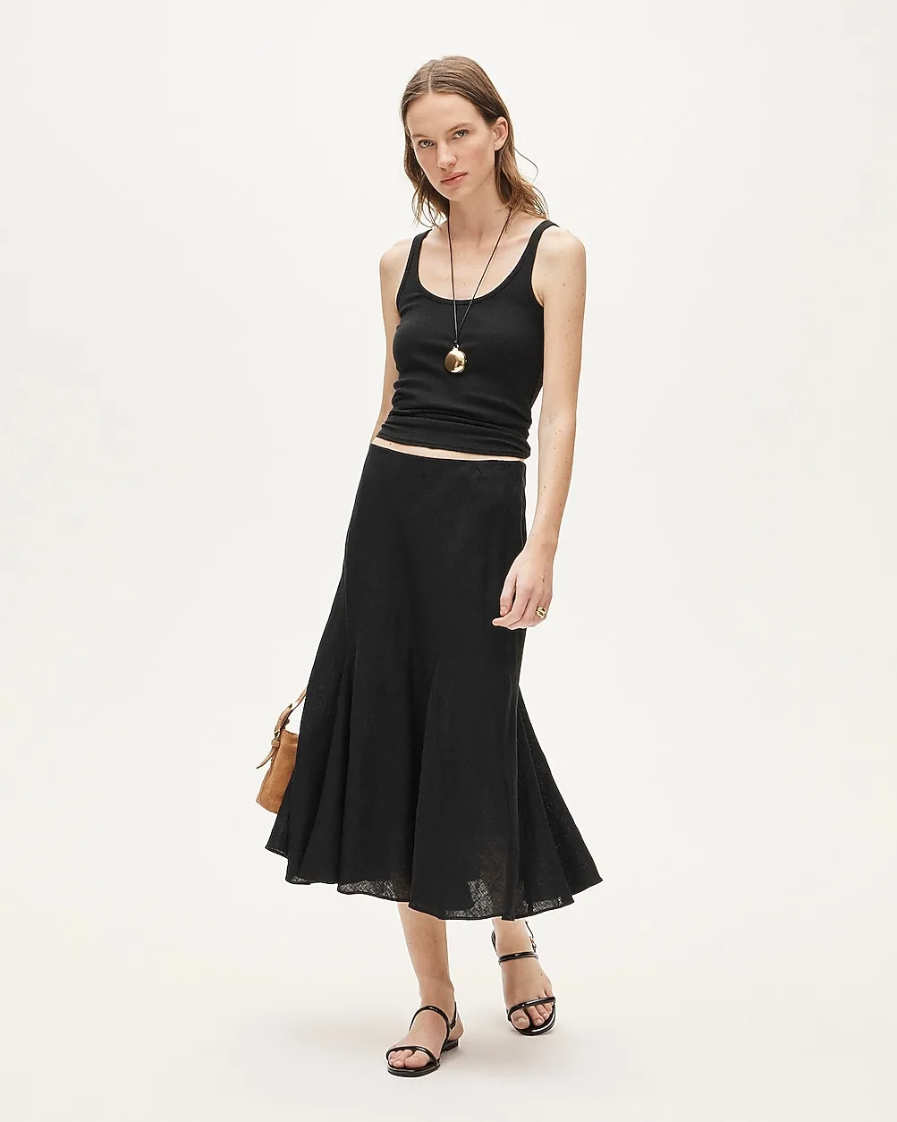 Gwyneth Flounce-Hem Slip Skirt in Linen