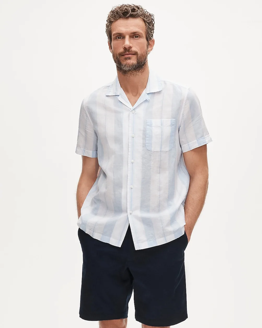 Short-Sleeve Camp-Collar Shirt in Cotton-Linen Blend by J.Crew