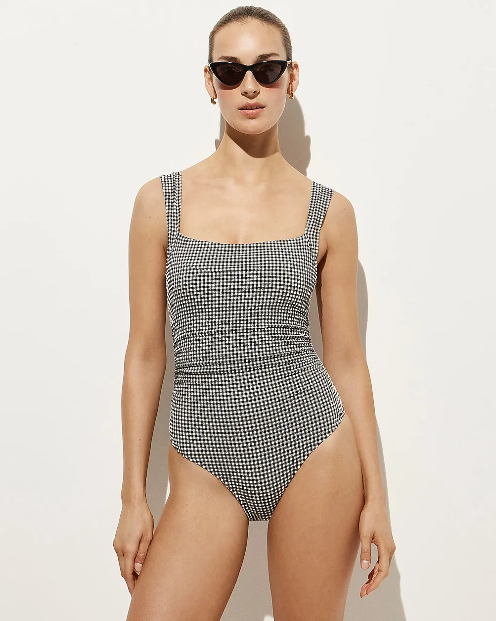 Nia Ruched Squareneck One-Piece in Gingham