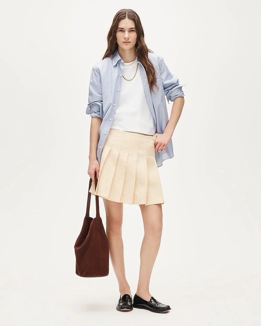 Pleated Mini Skirt in Gramercy Linen Blend by J.Crew