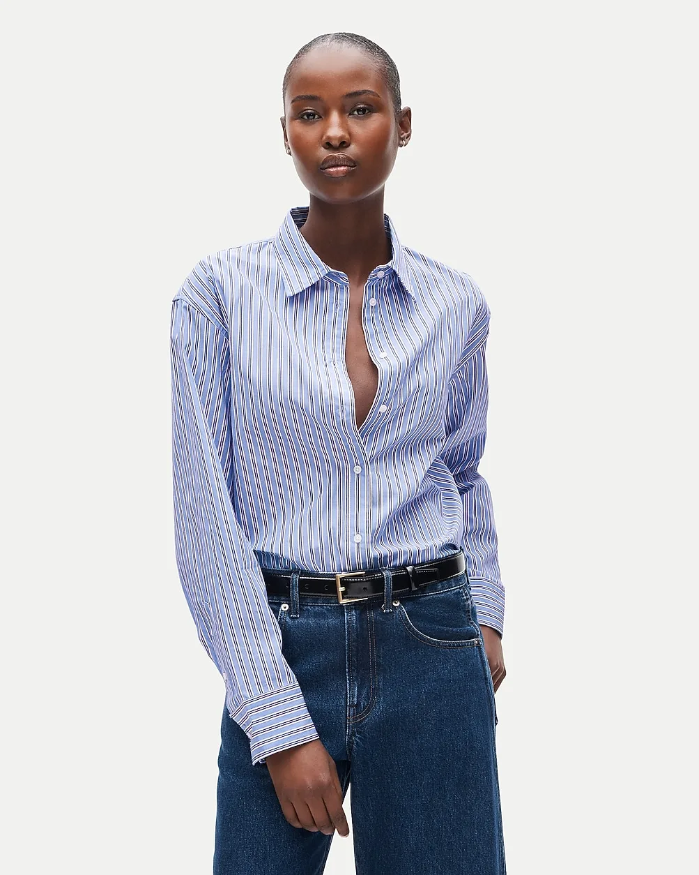 Esme Relaxed-Fit Button-Up Shirt in Striped Cotton Poplin