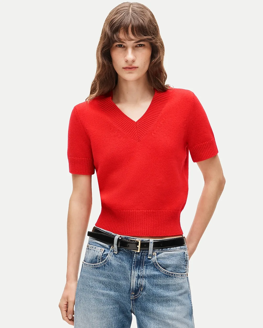 Short-Sleeve V-Neck Sweater in Vintage Wool by J.Crew