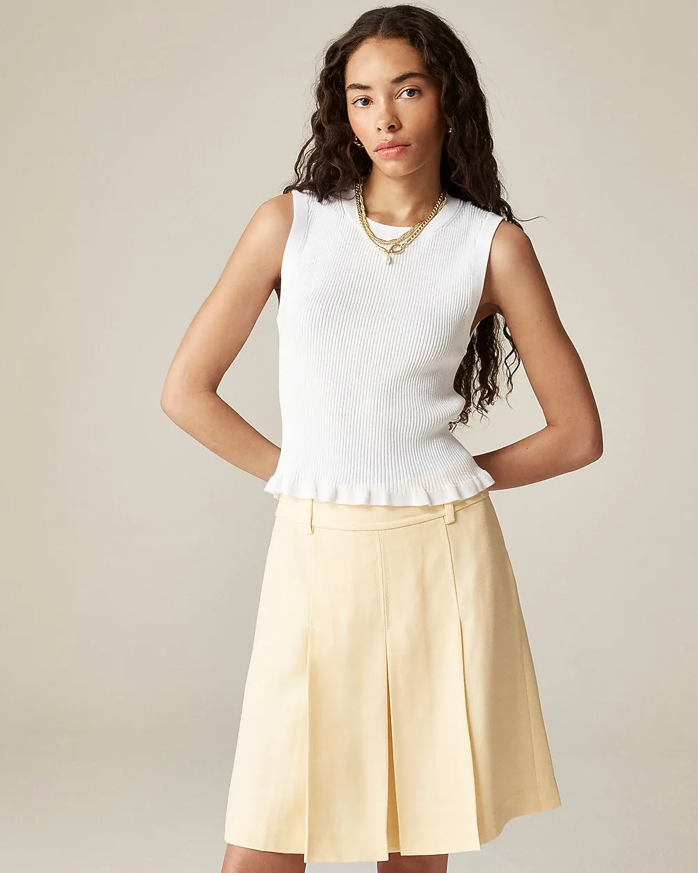 Ruffle-Trim Shell Tank Top in Premium Ultra-Fine Cotton