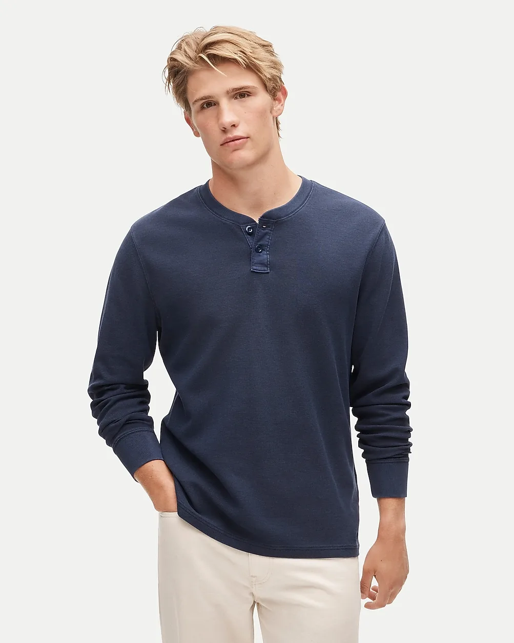 Summerweight Waffle-Knit Cotton Henley