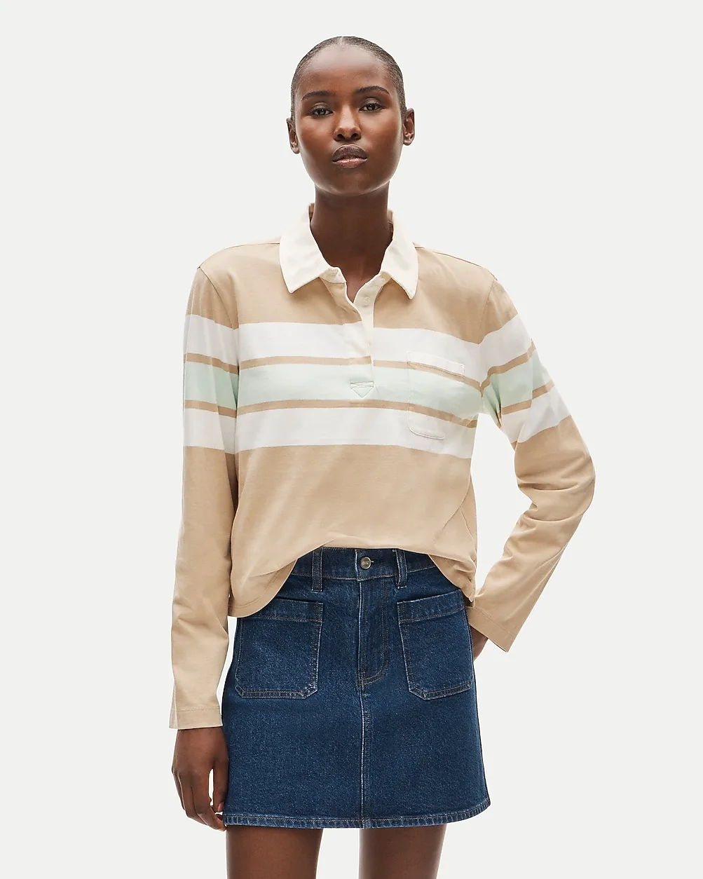 Boyfriend Jersey Cropped Rugby Shirt in Stripe by J.Crew