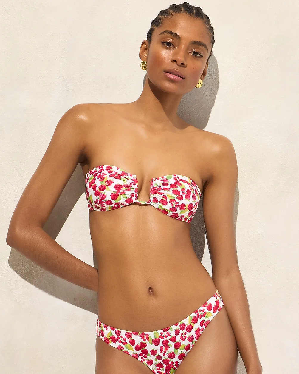 Mira Bandeau Bikini Top in Raspberry Print by J.Crew