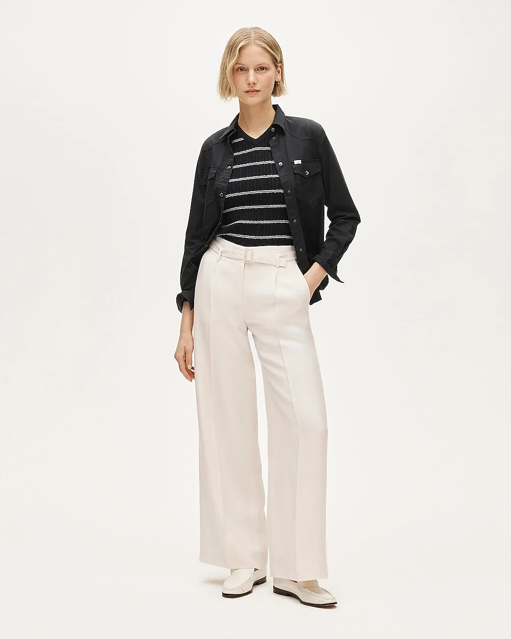 Wide-Leg Belted Pant in Luster Canvas by J.Crew