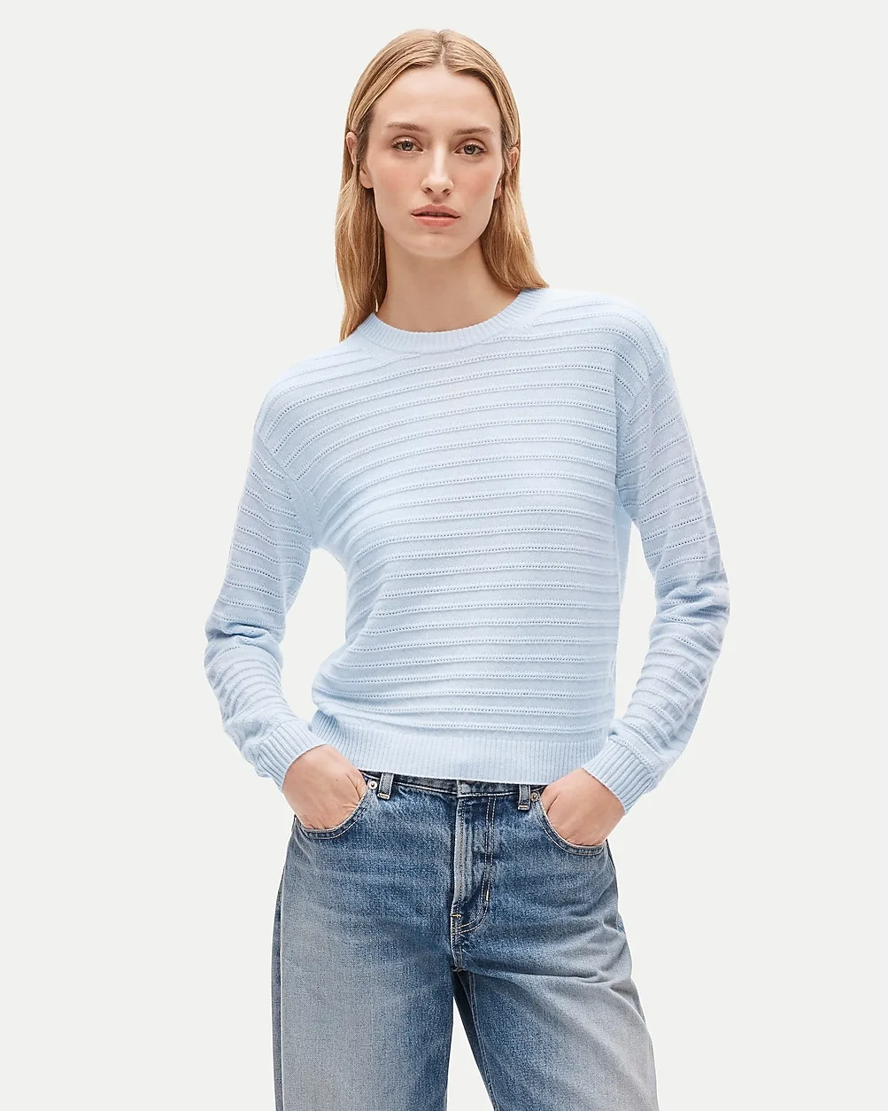 Perfect Cashmere Crewneck in Pointelle Stitch