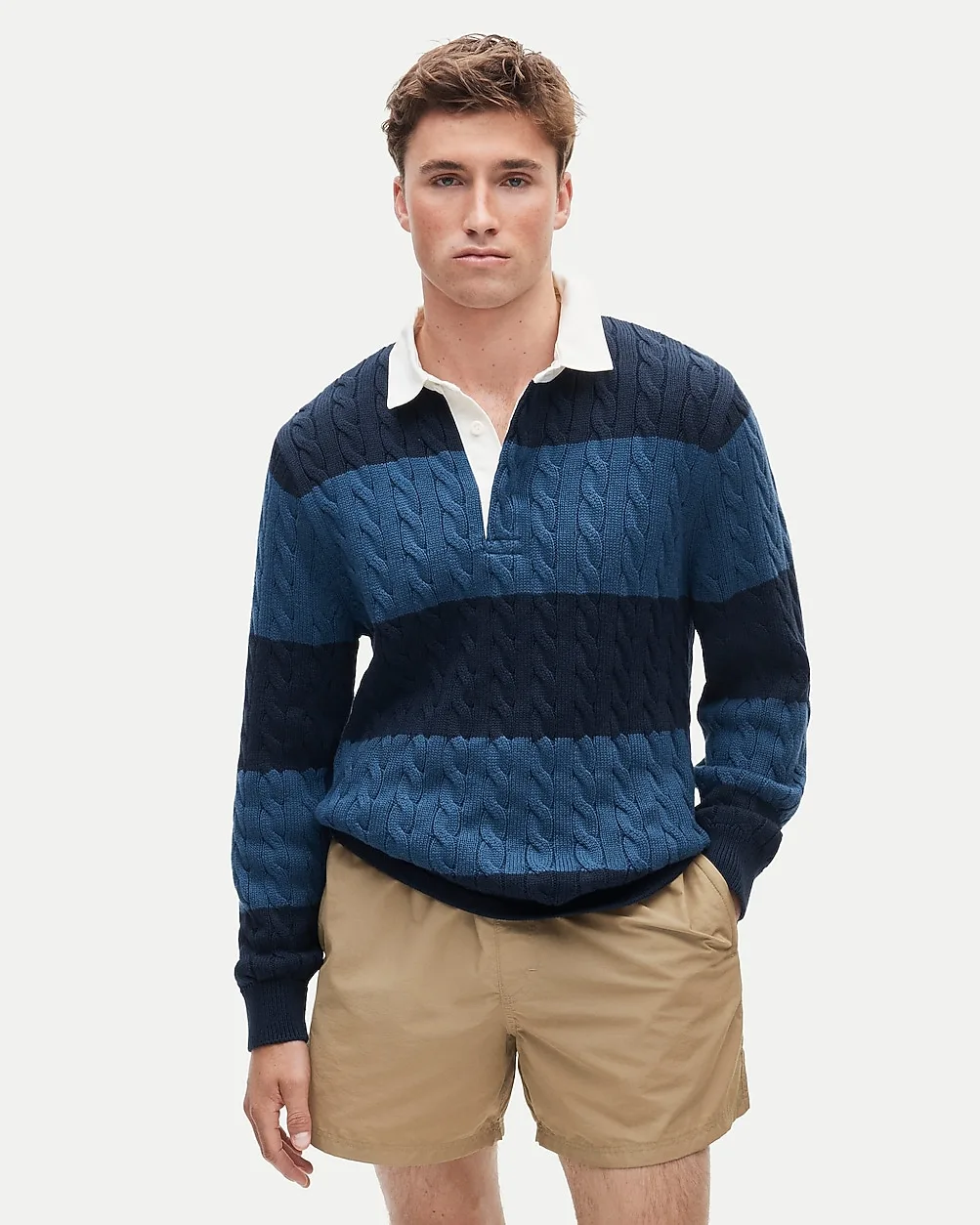 Heritage Cotton Cable-Knit Rugby Sweater in Stripe by J.Crew