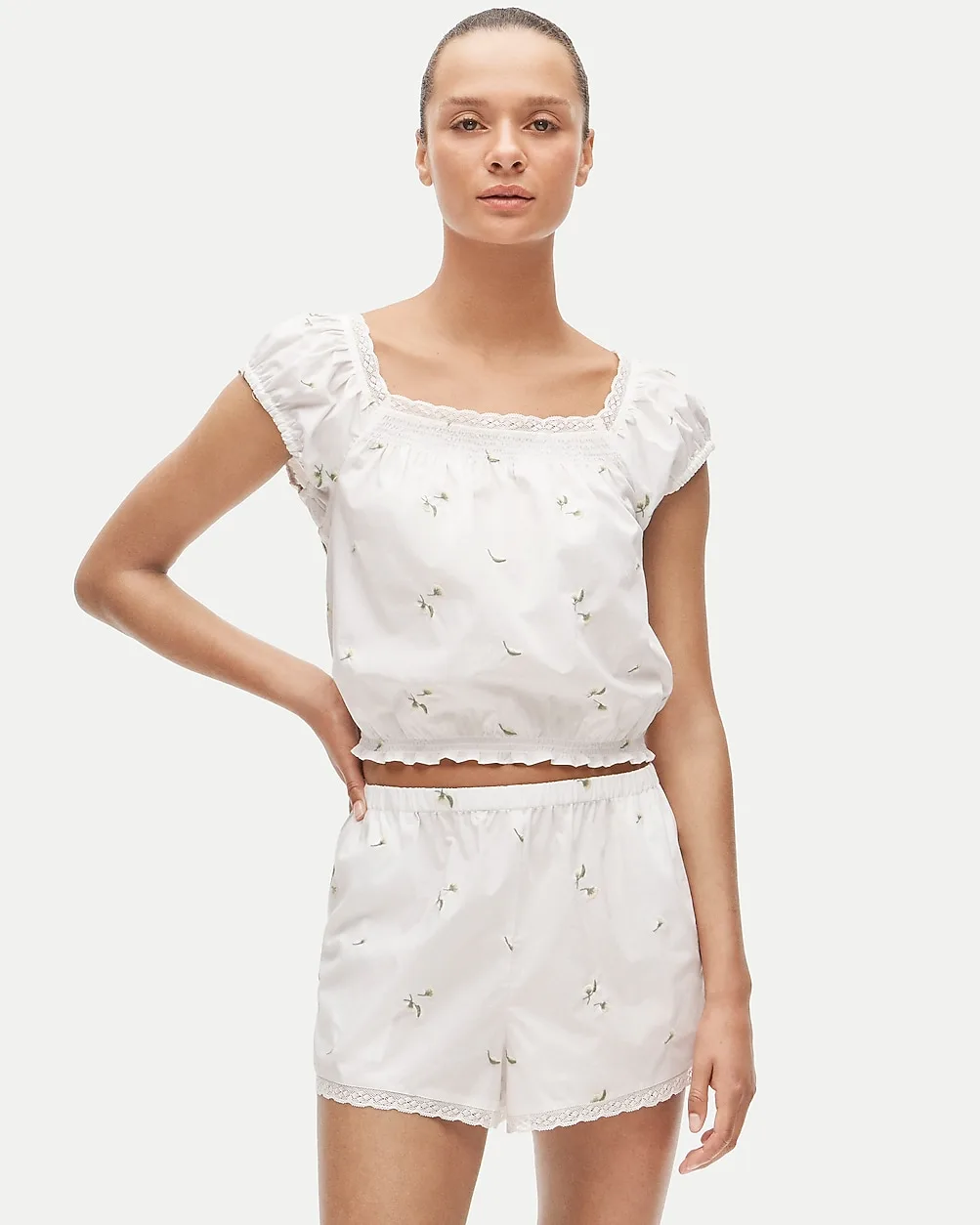 Floral Embroidered Pajama Short Set in Cotton Poplin by J.Crew