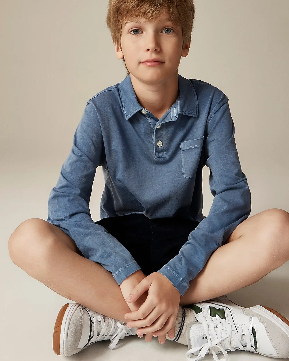 Garment-Dyed Long-Sleeve Polo Shirt in Broken-In-Jersey by J.Crew