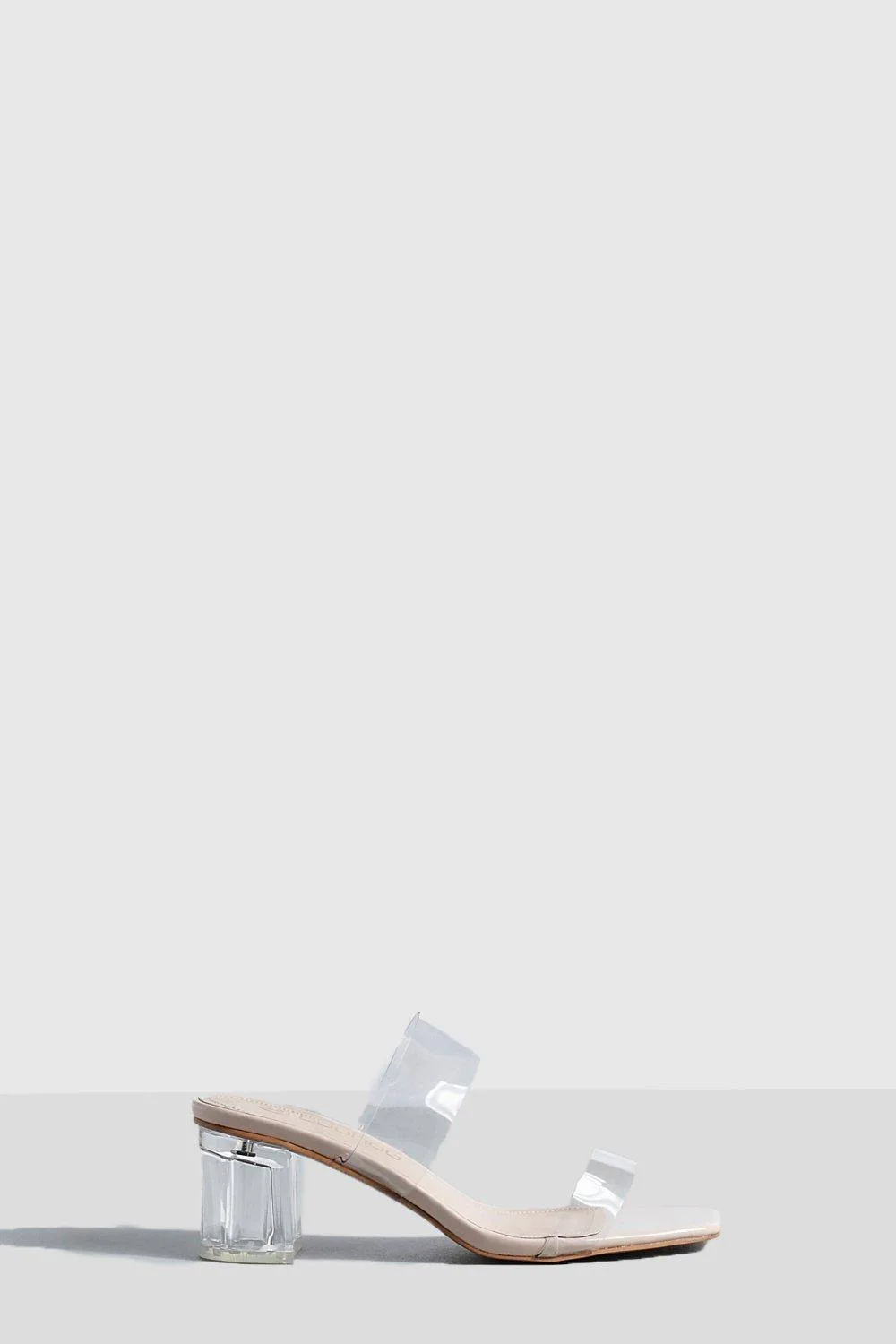 Clear Double Strap Low Block Mule by boohoo