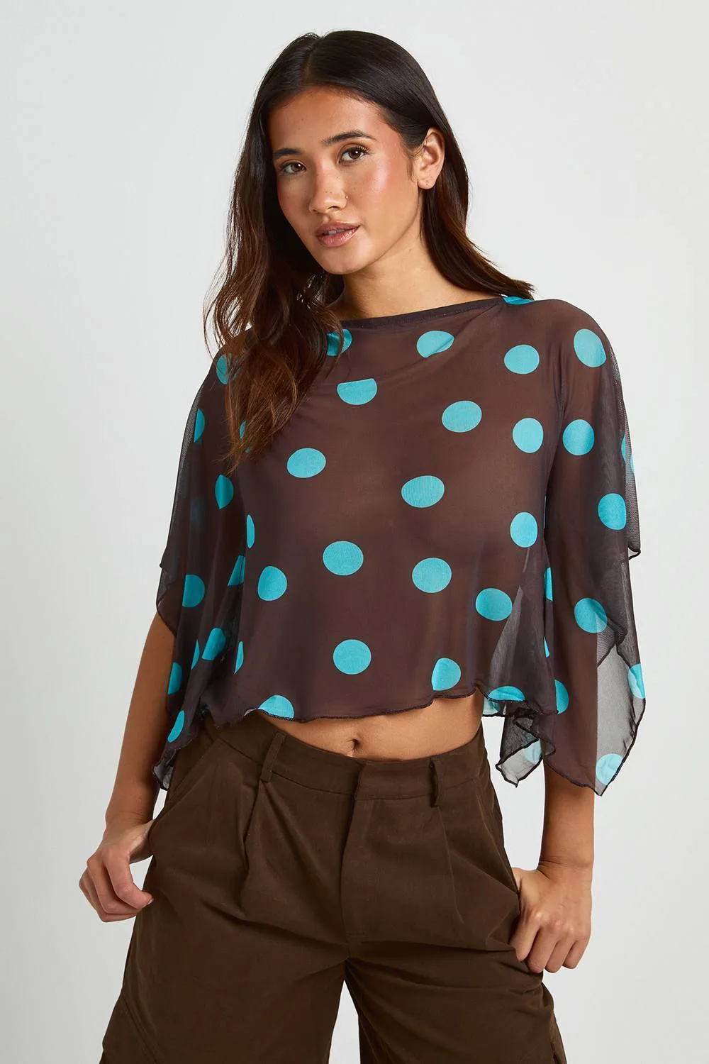 Polka Dot Mesh Cape Beach Top by boohoo