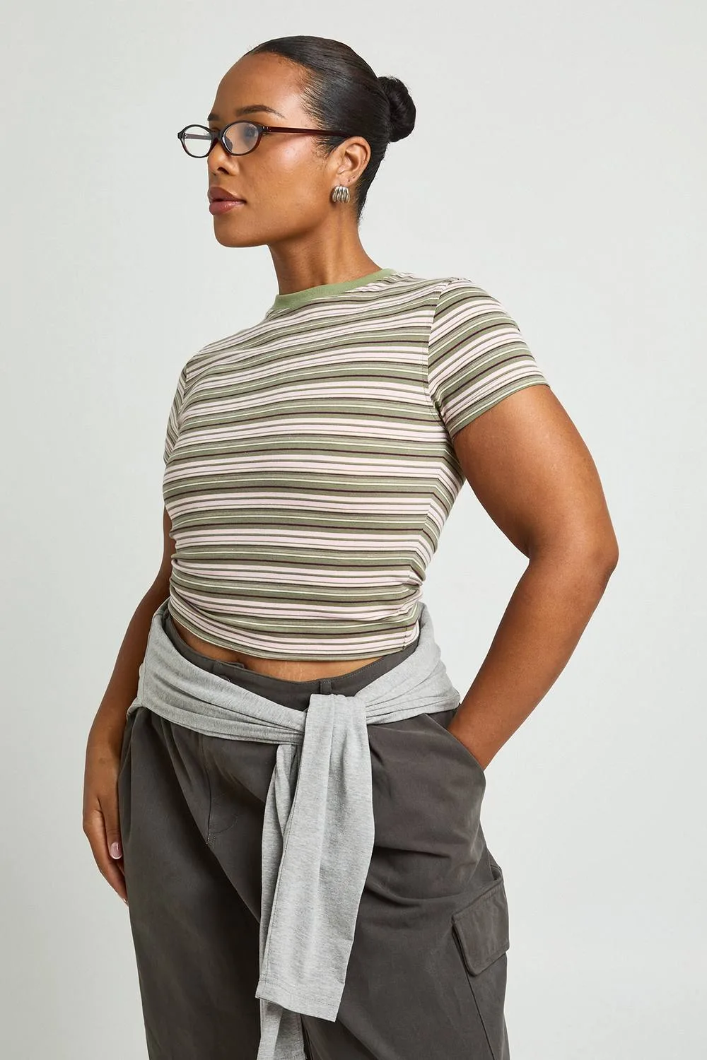 Stripe Rib Fitted T-Shirt by boohoo