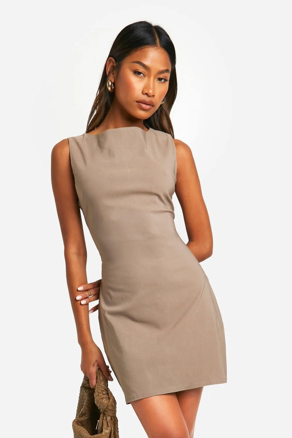 Bengaline Slash Neck Fit & Flare Mini Dress by boohoo