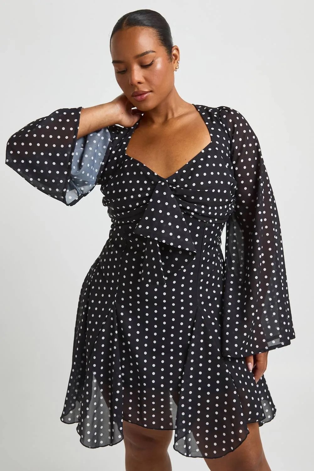 Polka Dot Godet Hem Mini Dress by boohoo