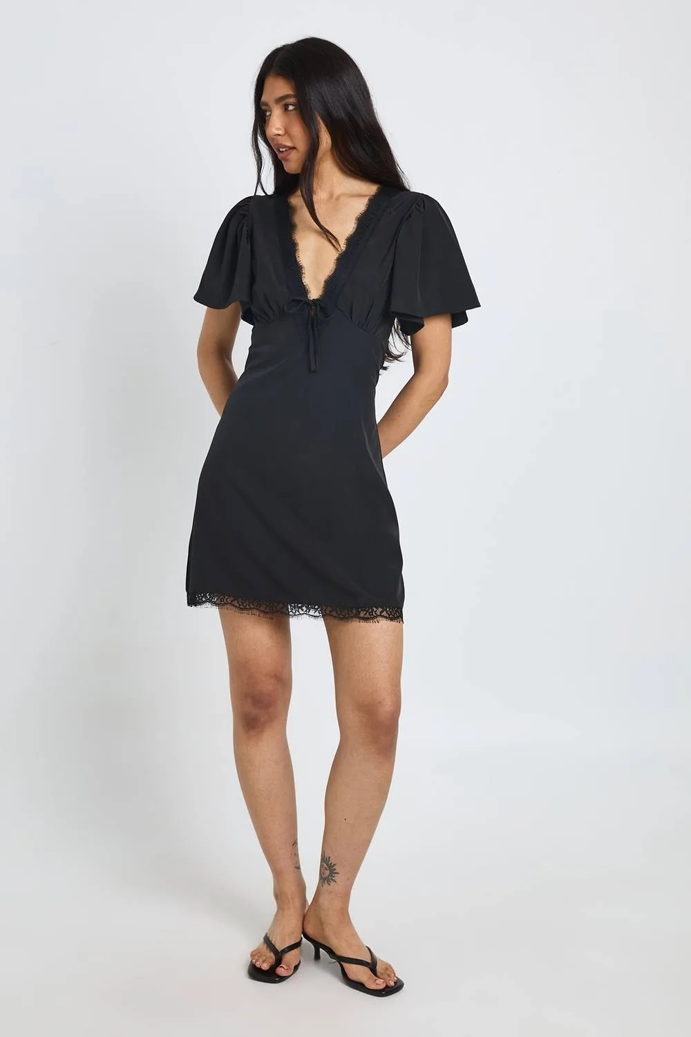 Lace Trim Mini Dress by boohoo