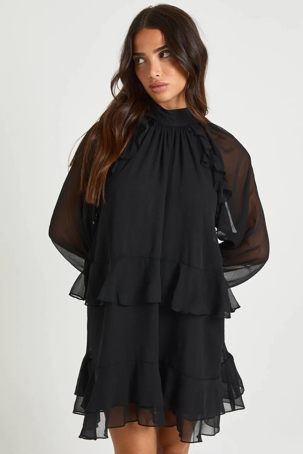 Chiffon Ruffle Smock Dress by boohoo